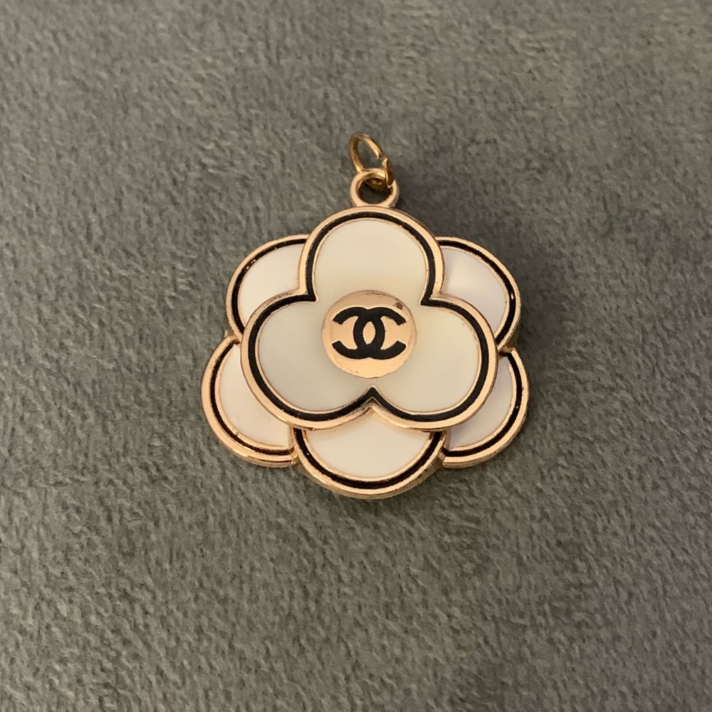 Upcycled Gold and White Camellia Pendant Charm